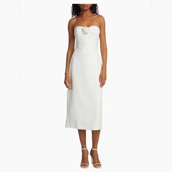 Monique Lhuillier Leonor Strapless Crepe Midi Dress, Size 12, White, NWT - Picture 7 of 16